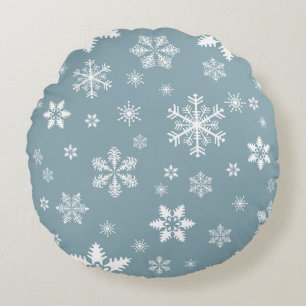 Coussins Ronds Motif de flocon de neige, flocons blancs, neige, g