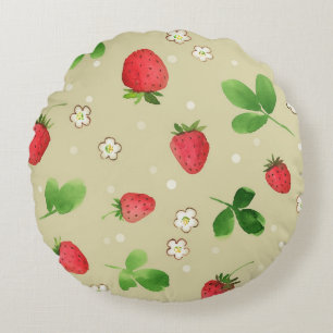 Coussins Ronds Motif de fraises d'aquarelle