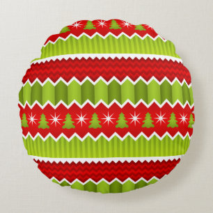 Coussins Ronds Motif De Frappes Chevron Rouge Et Vert Noël