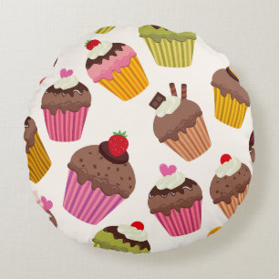 Coussins Ronds Motif de gâteau, Motif de muffin, Chocolat, Coeurs