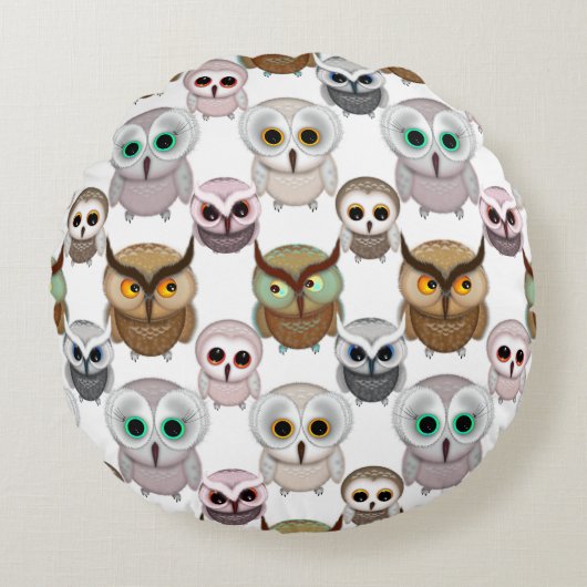 Coussins Ronds Motif de hiboux illustrés adorable (Devant)