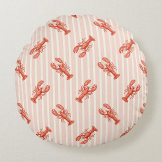 Coussins Ronds Motif de homard à l'aquarelle sur rayures roses do