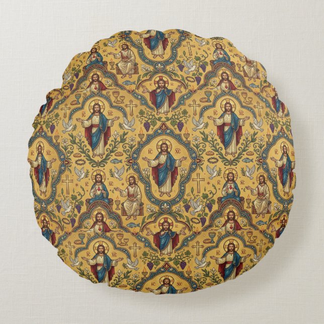 Coussins Ronds Motif de Jésus (Devant)