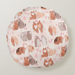 Coussins Ronds Motif de jolis animaux amoureux