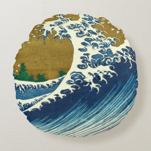 Coussins Ronds Motif de la Grande Vague de Hokusai : Art Ukiyo-e