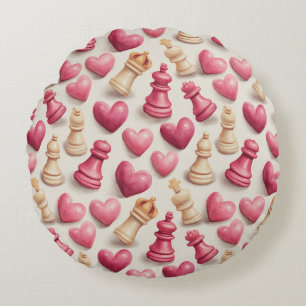 Coussins Ronds Motif de la Saint-Valentin Échecs & Cœurs