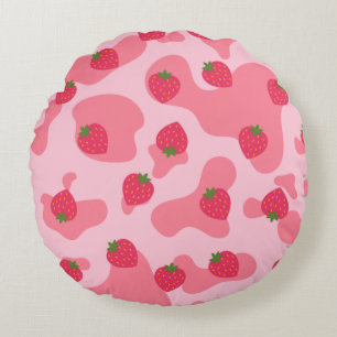 Coussins Ronds motif de la vache à fraise kawaii