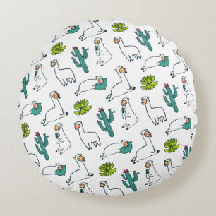 Coussins Ronds Motif de lama mignon et de cactus