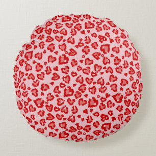 Coussins Ronds Motif de léopard de coeur en rouge sur blush