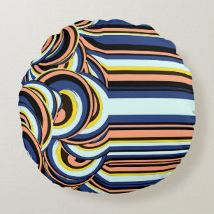 Coussins Ronds Motif de lignes ondulées en spirale bleu orange