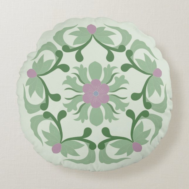 Coussins Ronds motif de lotus vert vintage (Devant)