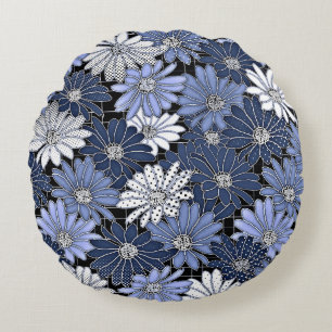 Coussins Ronds Motif de marguerite bleue et blanche