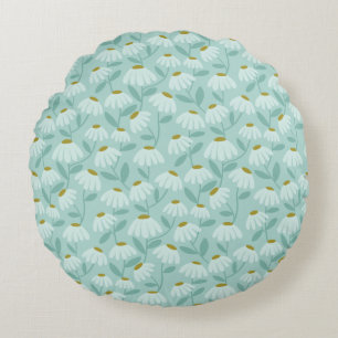 Coussins Ronds Motif de marguerites florales bleu sarcelle et ver