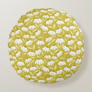 Coussins Ronds Motif de marguerites florales or foncé et vert oli
