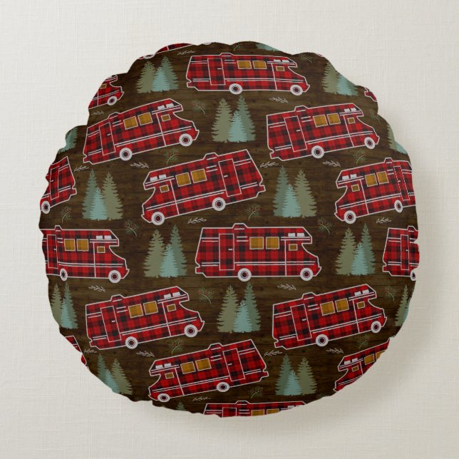 Coussins Ronds Motif de Motorhome rv Camper Travel Van Rustic (Devant)