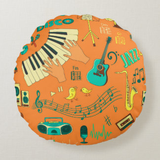 Coussins Ronds Motif de musique de dessin à la main coloré