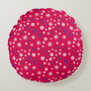 Coussins Ronds Motif de Noël Flocon de Neige Rouge Blanc