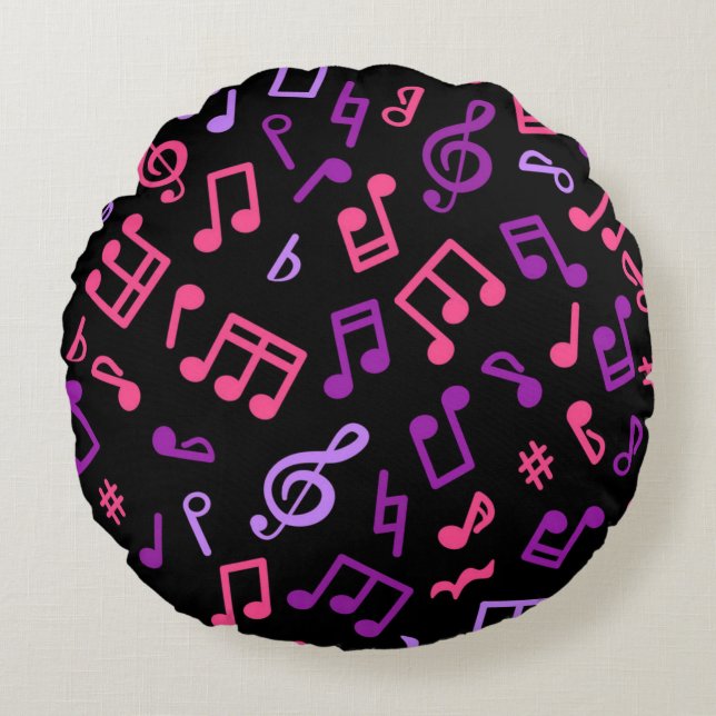 Coussins Ronds Motif de notes musicales (Devant)