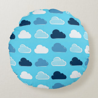 Coussins Ronds Motif de Nuages Minimaux – Vibes de Ciel Bleu
