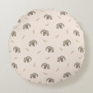 Coussins Ronds Motif de nurserie rose poudré à éléphants à l'aqua