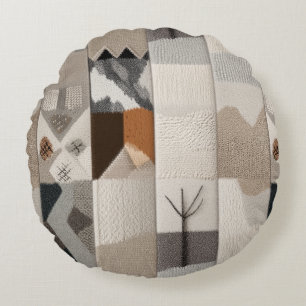 Coussins Ronds Motif de patchwork neutre et confortable