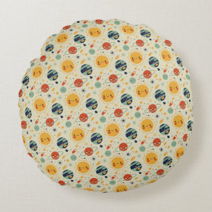 Coussins Ronds Motif de planètes du système solaire Kawaii mignon
