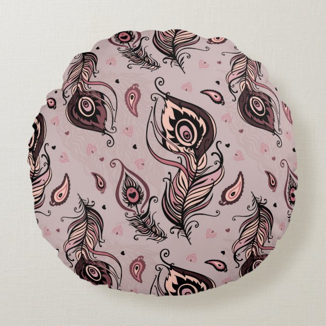 Coussins Ronds Motif de plume de paon (Devant)