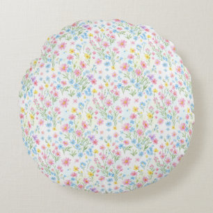 Coussins Ronds Motif de prairie de fleurs sauvages pastel