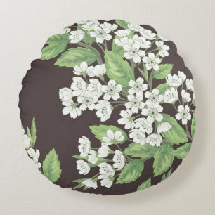 Coussins Ronds Motif de printemps, branches vertes sans soudure.