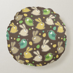 Coussins Ronds motif de ressort avec des oeufs de pâques, oiseau