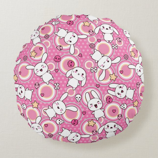 Coussins Ronds motif de rose de kawaii (Devant)