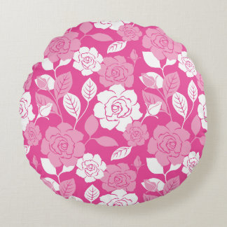 COUSSINS RONDS MOTIF DE ROSE EN ROSE