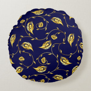 Coussins Ronds Motif de Sari de paon