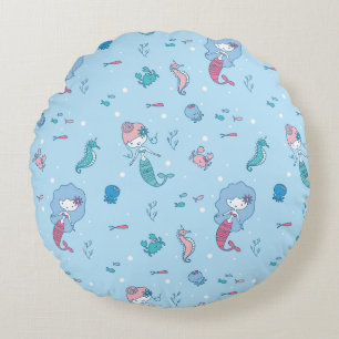 Coussins Ronds Motif de sirènes de l'océan et de créatures marine