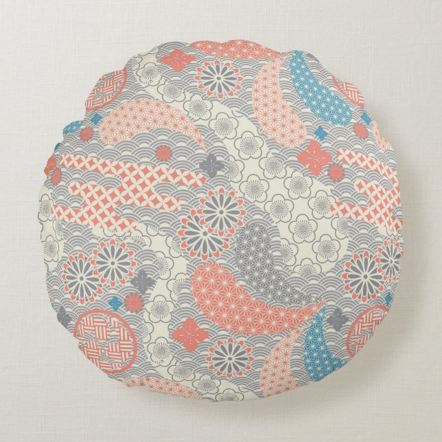 Coussins Ronds Motif de style japonais. Illustration (Devant)