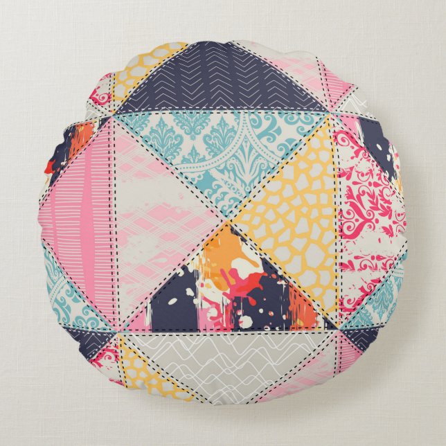 Coussins Ronds Motif de style Patchwork transparent.  (Devant)