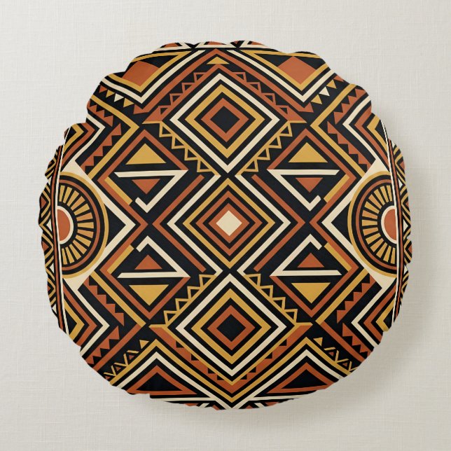 Coussins Ronds Motif de surface abstrait boho Ocbre noir (Devant)