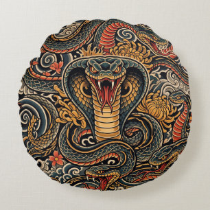 Coussins Ronds Motif de tatouage japonais Irezumi Cobra