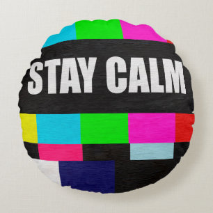 Coussins Ronds motif de test de télévision rétro avec rester calm