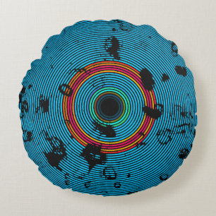 Coussins Ronds Motif de texture bleu Multicolor Vinyl Disk