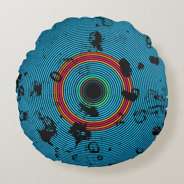 Coussins Ronds Motif de texture bleu Multicolor Vinyl Disk (Devant)