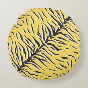 Coussins Ronds Motif de tigre noir et jaune vintage sans couture.