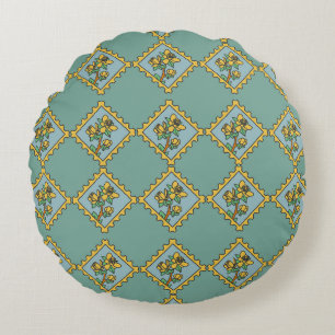 Coussins Ronds Motif de timbre à fleurs jaunes