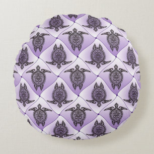 Coussins Ronds Motif de tortues de mer de Shamanic - violette