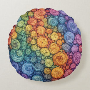 Coussins Ronds Motif de tourbillon de gribouillis abstrait coloré