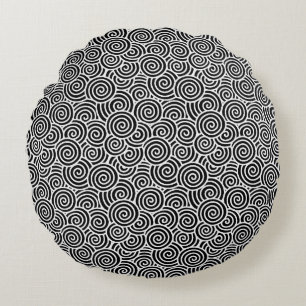 Coussins Ronds Motif de tourbillon japonais - blanc et noir