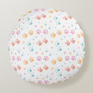 Coussins Ronds Motif de traces de pattes d'animaux pastel