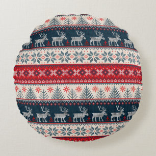 Coussins Ronds Motif de tricot factice de vacances thème nordique