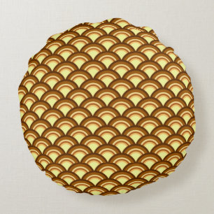 Coussins Ronds Motif de vague Art Déco - chocolat et jaune
