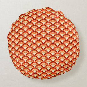 Coussins Ronds Motif de vague d'art déco - orange de mandarine